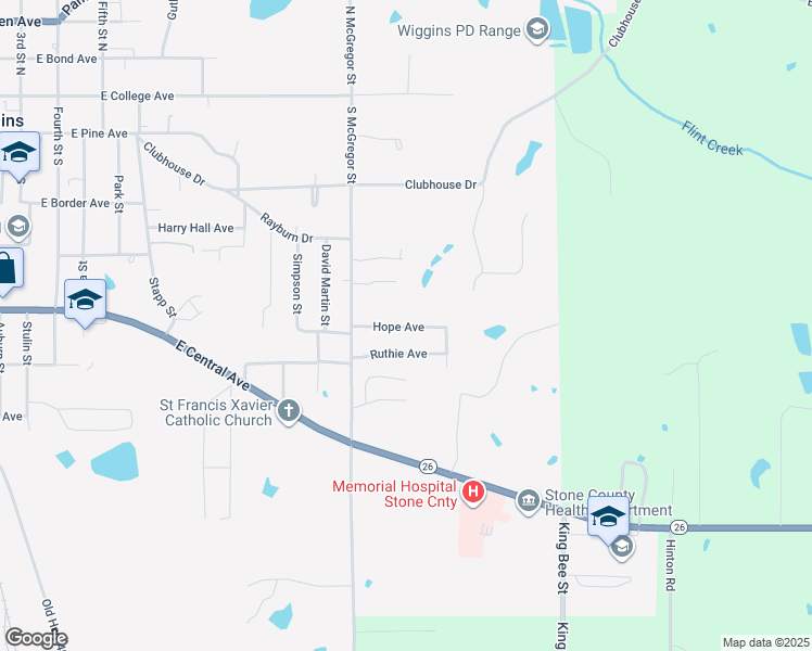 map of restaurants, bars, coffee shops, grocery stores, and more near 1223 Hope Avenue in Wiggins
