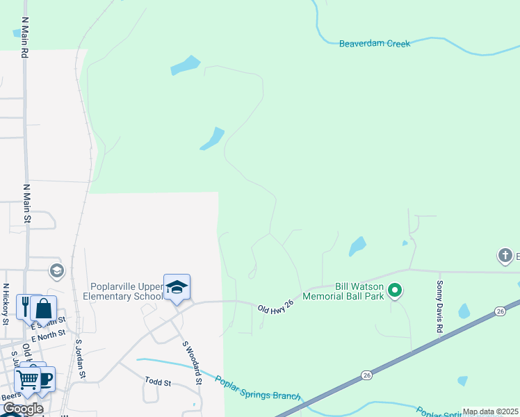 map of restaurants, bars, coffee shops, grocery stores, and more near 58-80 Sweetbay Road in Poplarville