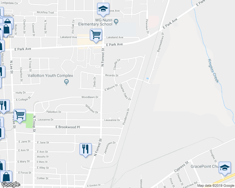 map of restaurants, bars, coffee shops, grocery stores, and more near 7 Shanna Circle in Valdosta