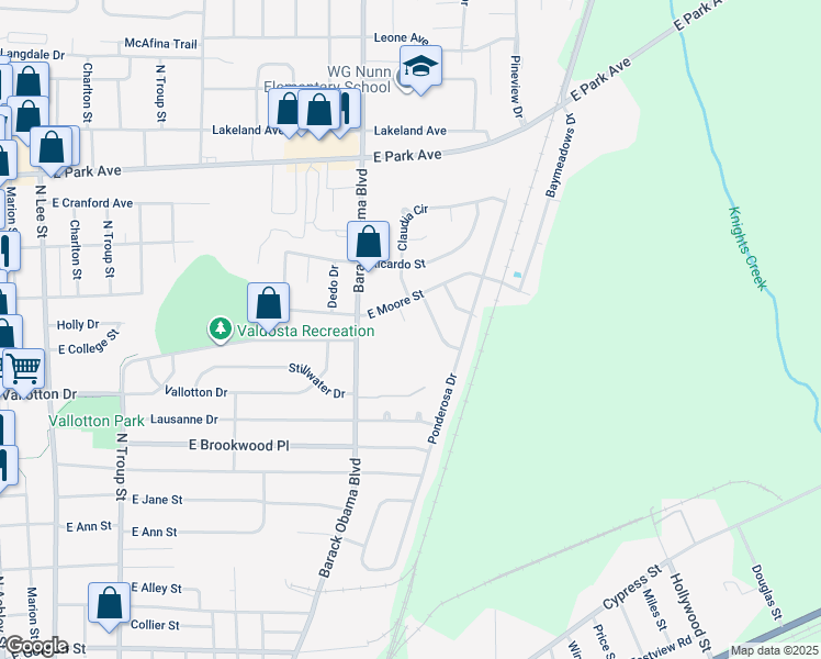 map of restaurants, bars, coffee shops, grocery stores, and more near 1614 Charter Oaks Drive in Valdosta