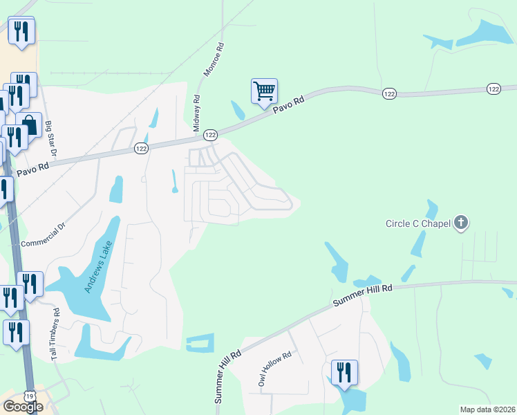 map of restaurants, bars, coffee shops, grocery stores, and more near 321 Madison Grove Boulevard in Thomasville