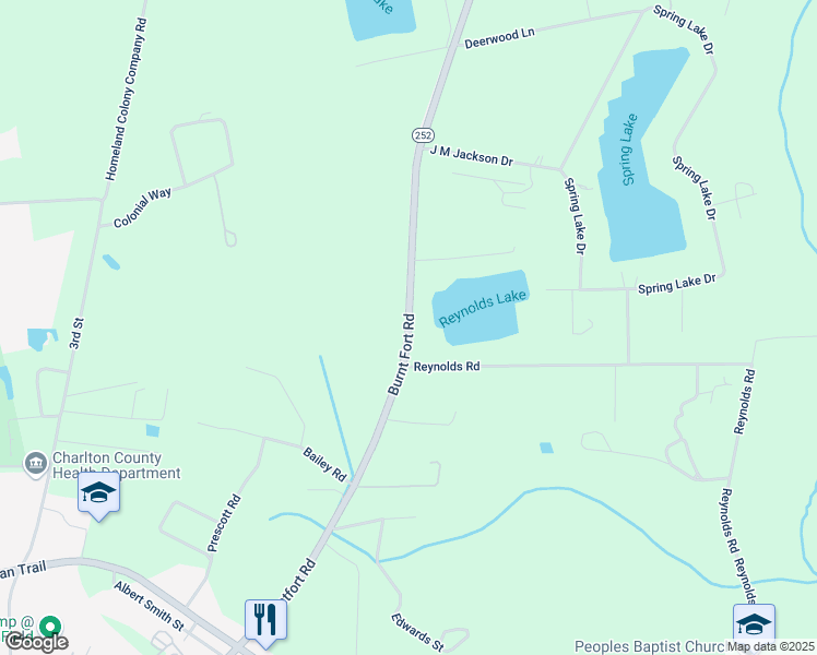 map of restaurants, bars, coffee shops, grocery stores, and more near 1601 Georgia 252 in Folkston