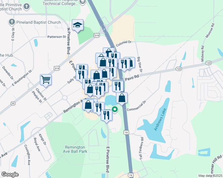 map of restaurants, bars, coffee shops, grocery stores, and more near 1470 Remington Avenue in Thomasville