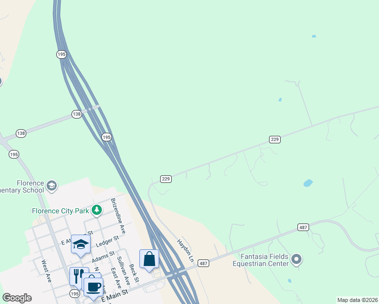 map of restaurants, bars, coffee shops, grocery stores, and more near 2300 County Road 229 in Florence