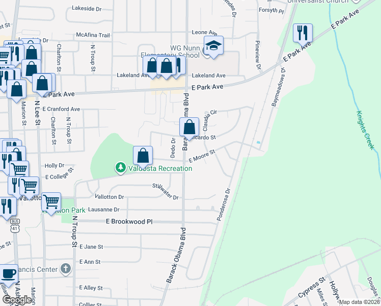 map of restaurants, bars, coffee shops, grocery stores, and more near 1796 Claudia Circle in Valdosta
