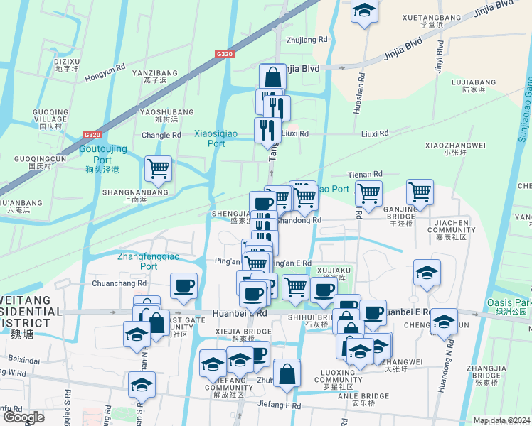 map of restaurants, bars, coffee shops, grocery stores, and more near Tan Gong Bei Lu in Jia Xing Shi