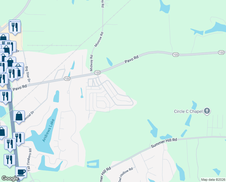 map of restaurants, bars, coffee shops, grocery stores, and more near 369 Madison Grove Boulevard in Thomasville