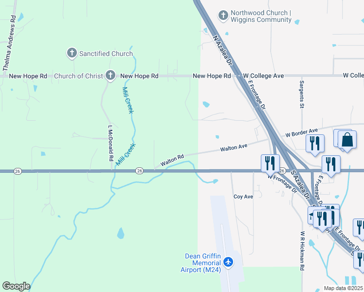 map of restaurants, bars, coffee shops, grocery stores, and more near 35 Walton Road in Wiggins