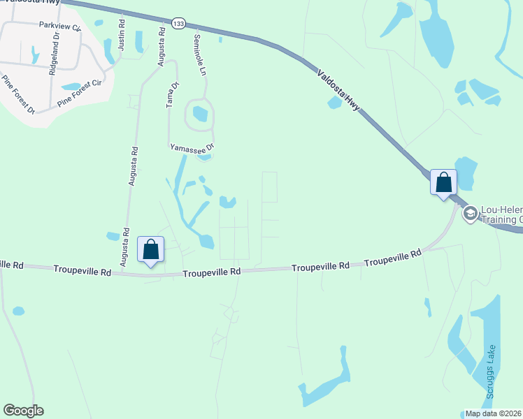 map of restaurants, bars, coffee shops, grocery stores, and more near 11025 Troupeville Road in Valdosta