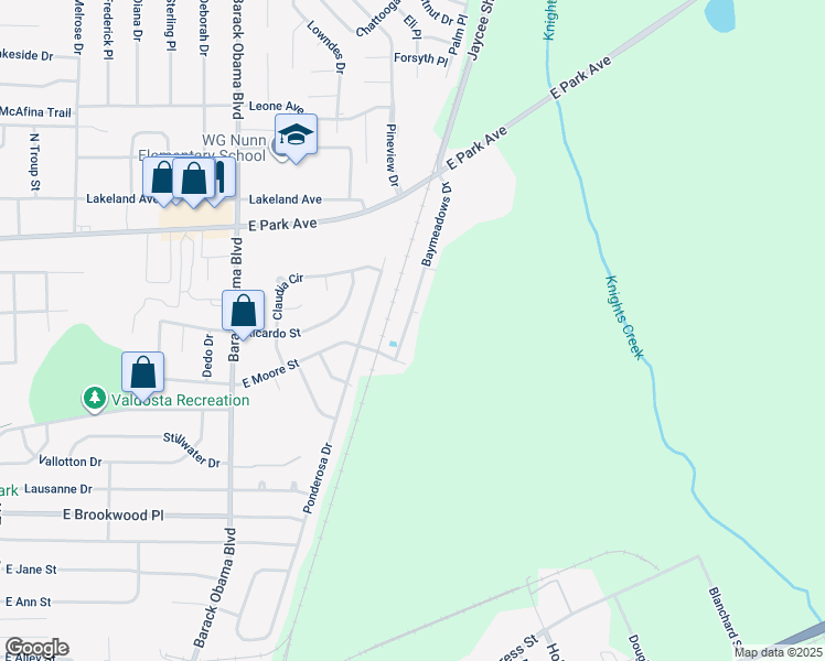 map of restaurants, bars, coffee shops, grocery stores, and more near 1309 Baymeadows Drive in Valdosta