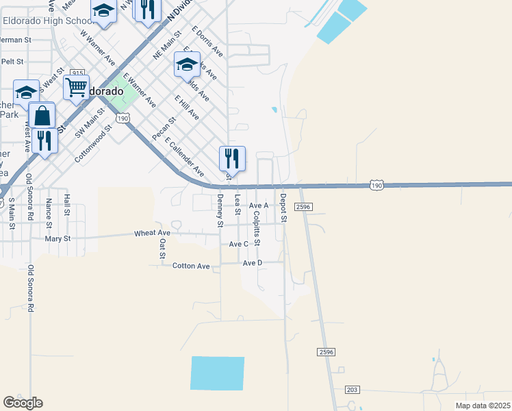 map of restaurants, bars, coffee shops, grocery stores, and more near 201 Colpitts Street in Eldorado