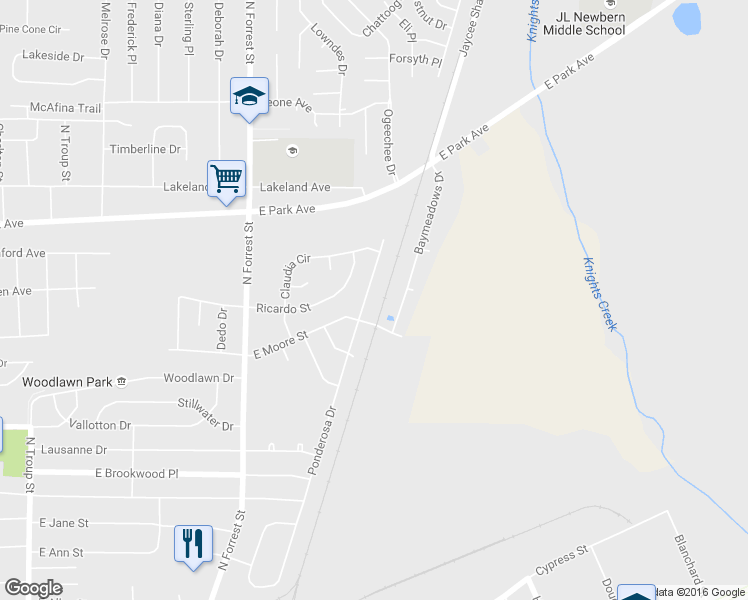 map of restaurants, bars, coffee shops, grocery stores, and more near 1307 Ponderosa Drive in Valdosta