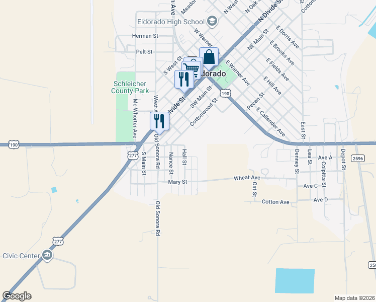 map of restaurants, bars, coffee shops, grocery stores, and more near 799 Persimmon in Eldorado