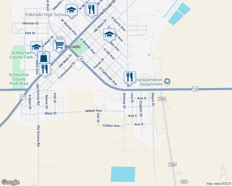map of restaurants, bars, coffee shops, grocery stores, and more near Northfield Drive in Eldorado