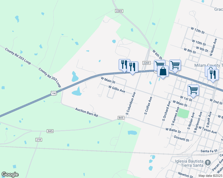map of restaurants, bars, coffee shops, grocery stores, and more near 305 Post Oak Avenue in Cameron