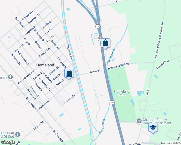 map of restaurants, bars, coffee shops, grocery stores, and more near Mays Boulevard in Folkston