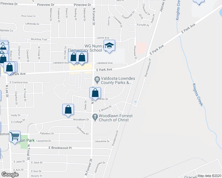 map of restaurants, bars, coffee shops, grocery stores, and more near 8 Prince Cove in Valdosta