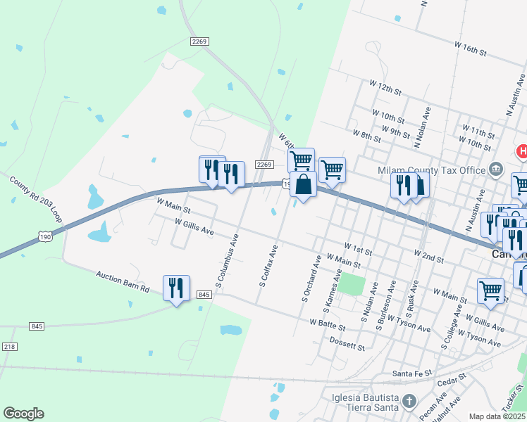 map of restaurants, bars, coffee shops, grocery stores, and more near 302 North Colfax Avenue in Cameron