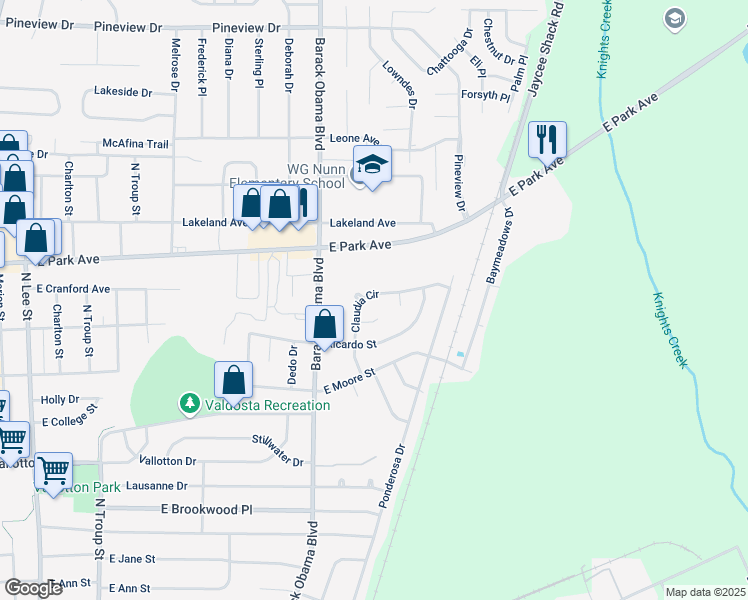map of restaurants, bars, coffee shops, grocery stores, and more near 8 Prince Cove in Valdosta