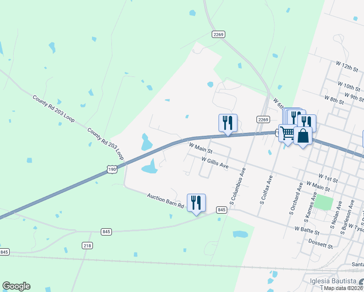 map of restaurants, bars, coffee shops, grocery stores, and more near 2303 West 4th Street in Cameron
