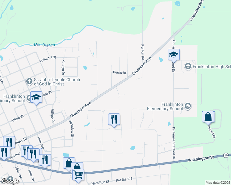 map of restaurants, bars, coffee shops, grocery stores, and more near 2426 Greenlaw Avenue in Franklinton