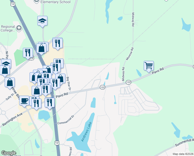 map of restaurants, bars, coffee shops, grocery stores, and more near 23 Stephen Drive in Thomasville