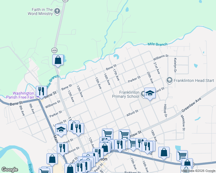 map of restaurants, bars, coffee shops, grocery stores, and more near 1527 Parker Street in Franklinton