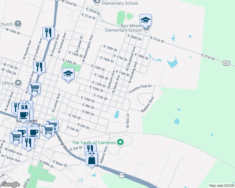 map of restaurants, bars, coffee shops, grocery stores, and more near 1004 East 12th Street in Cameron