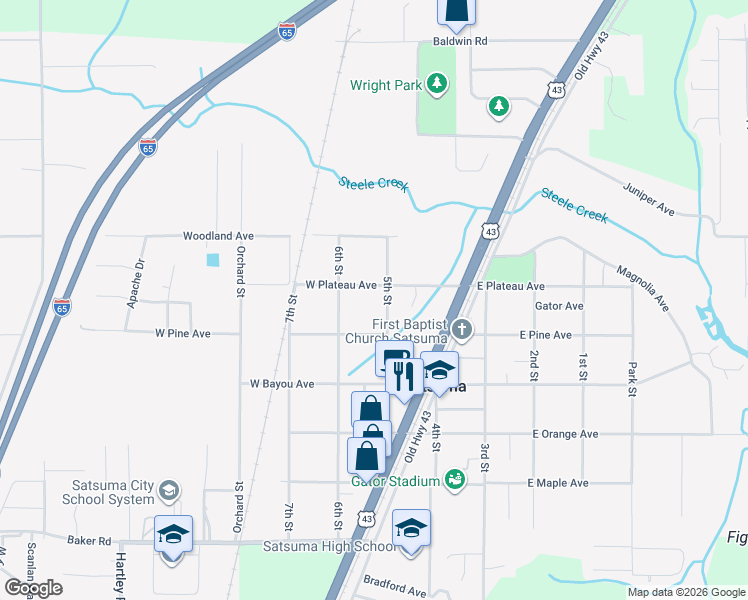map of restaurants, bars, coffee shops, grocery stores, and more near 5669 5th St in Satsuma