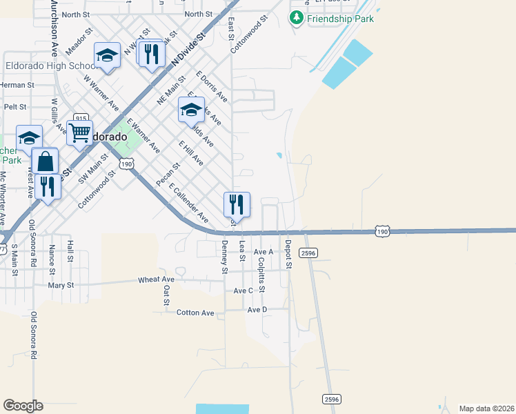 map of restaurants, bars, coffee shops, grocery stores, and more near 20 Western Drive in Eldorado