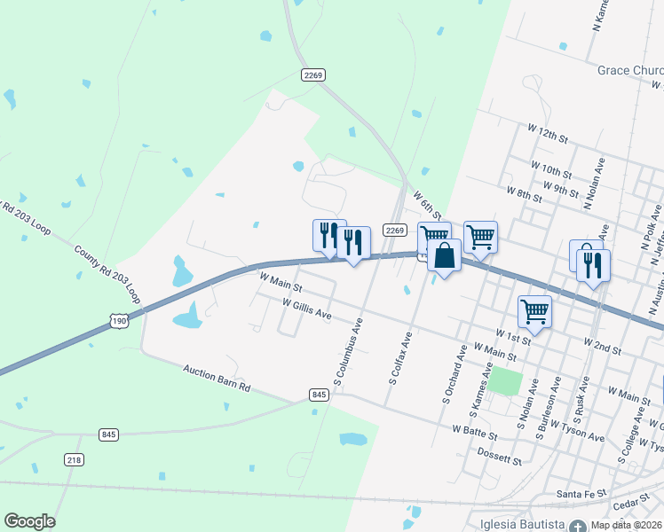 map of restaurants, bars, coffee shops, grocery stores, and more near 2303 West 4th Street in Cameron
