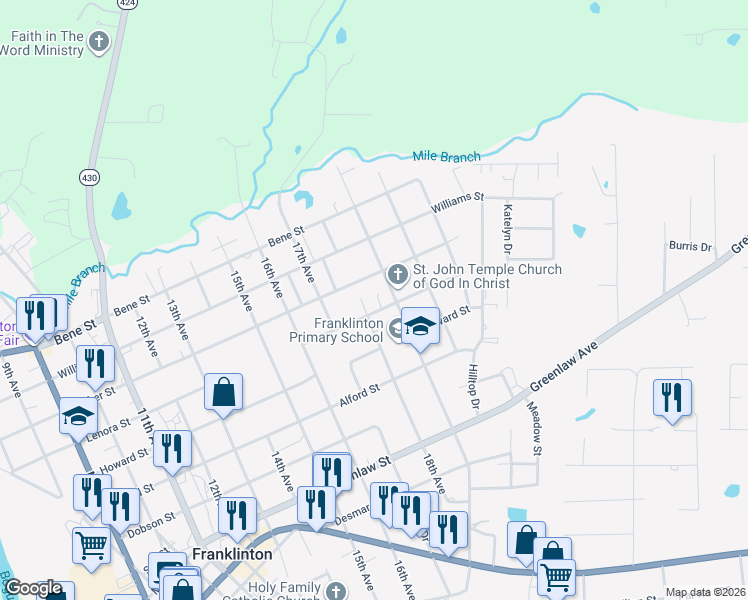 map of restaurants, bars, coffee shops, grocery stores, and more near 1809 Lenora Street in Franklinton