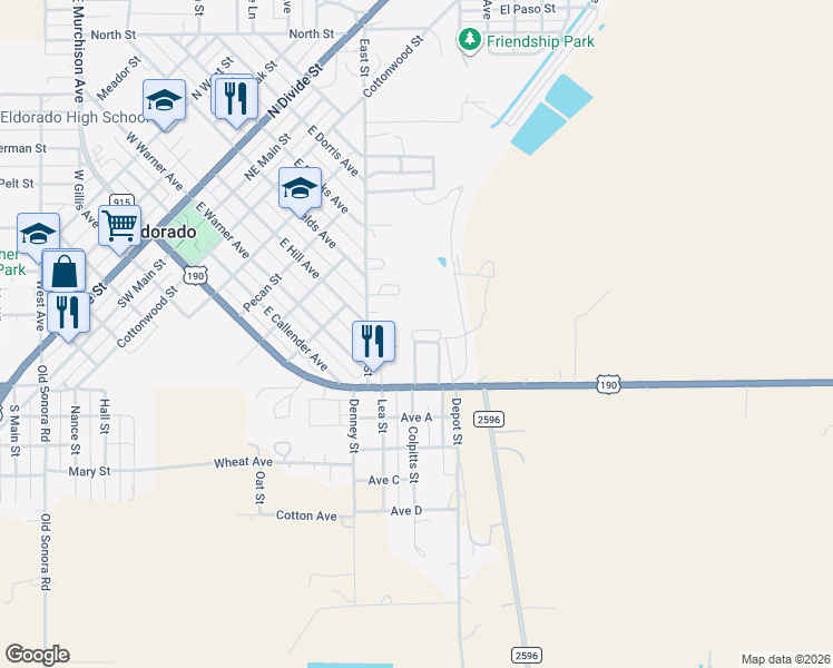 map of restaurants, bars, coffee shops, grocery stores, and more near 20 Western Drive in Eldorado