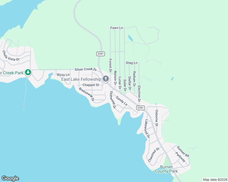 map of restaurants, bars, coffee shops, grocery stores, and more near 223 Sandy Lane in Burnet