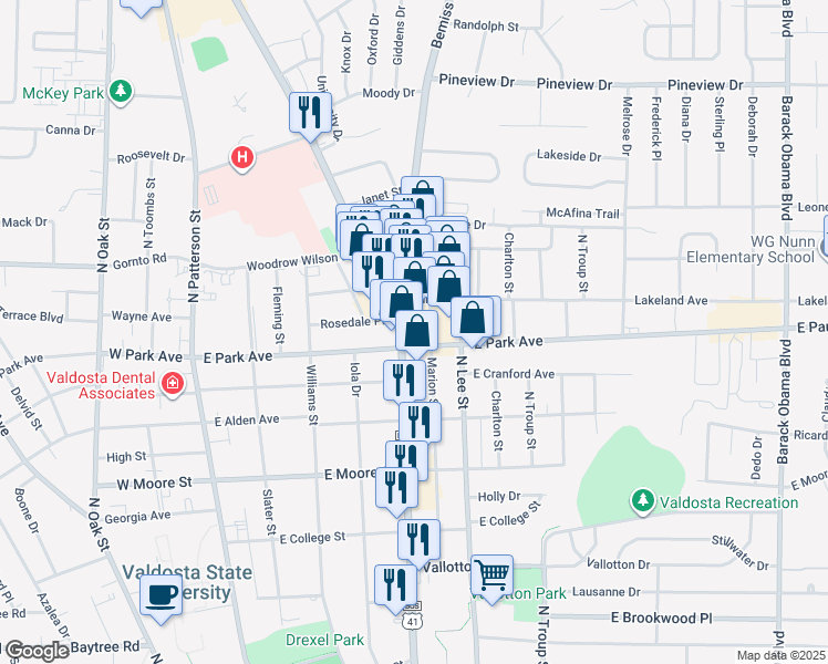 map of restaurants, bars, coffee shops, grocery stores, and more near 2037 Bemiss Road in Valdosta