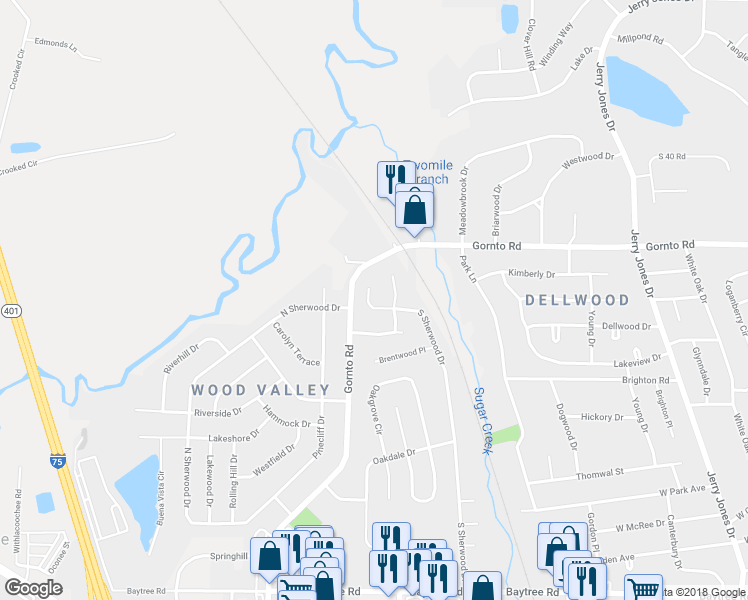 map of restaurants, bars, coffee shops, grocery stores, and more near 1804 South Sherwood Circle in Valdosta