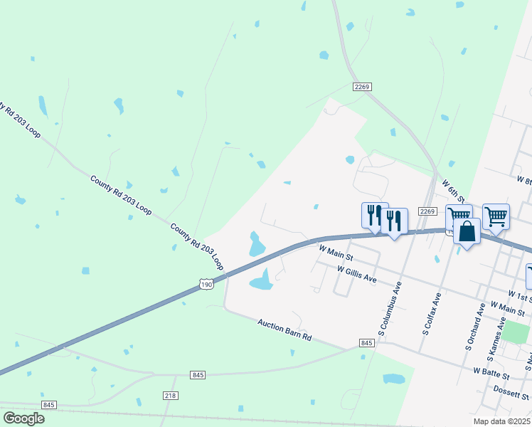 map of restaurants, bars, coffee shops, grocery stores, and more near 124 Spanish Oak Trail in Cameron