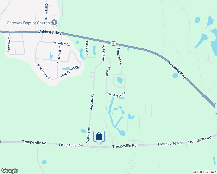 map of restaurants, bars, coffee shops, grocery stores, and more near 275 Tama Drive in Valdosta