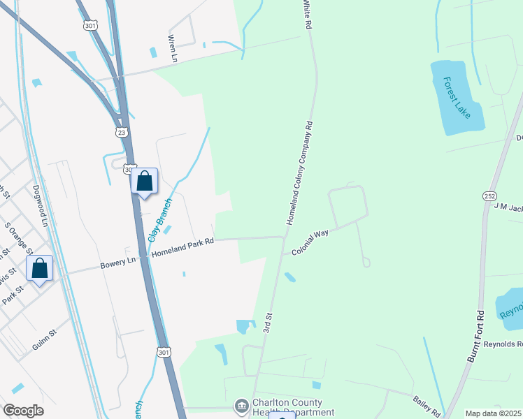 map of restaurants, bars, coffee shops, grocery stores, and more near 493 Homeland Park Road in Folkston