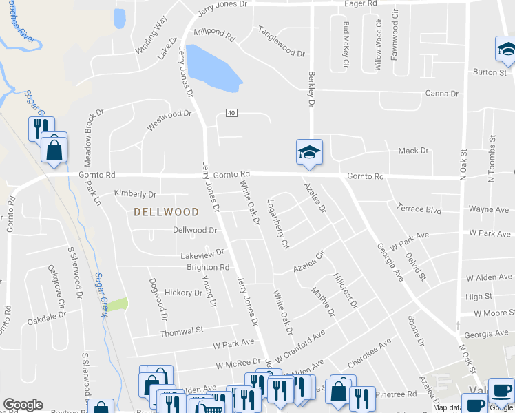 map of restaurants, bars, coffee shops, grocery stores, and more near 2313 White Oak Drive in Valdosta