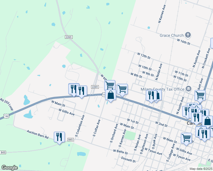 map of restaurants, bars, coffee shops, grocery stores, and more near 1708 West 4th Street in Cameron