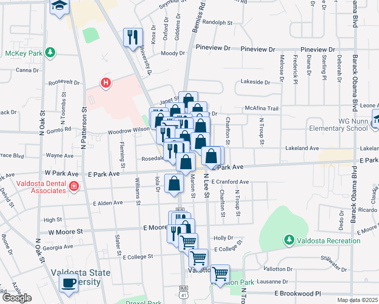 map of restaurants, bars, coffee shops, grocery stores, and more near 2037 Bemiss Road in Valdosta
