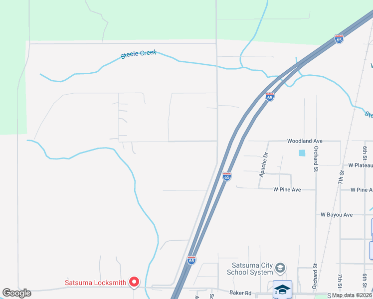 map of restaurants, bars, coffee shops, grocery stores, and more near 509 South Oak Drive in Satsuma