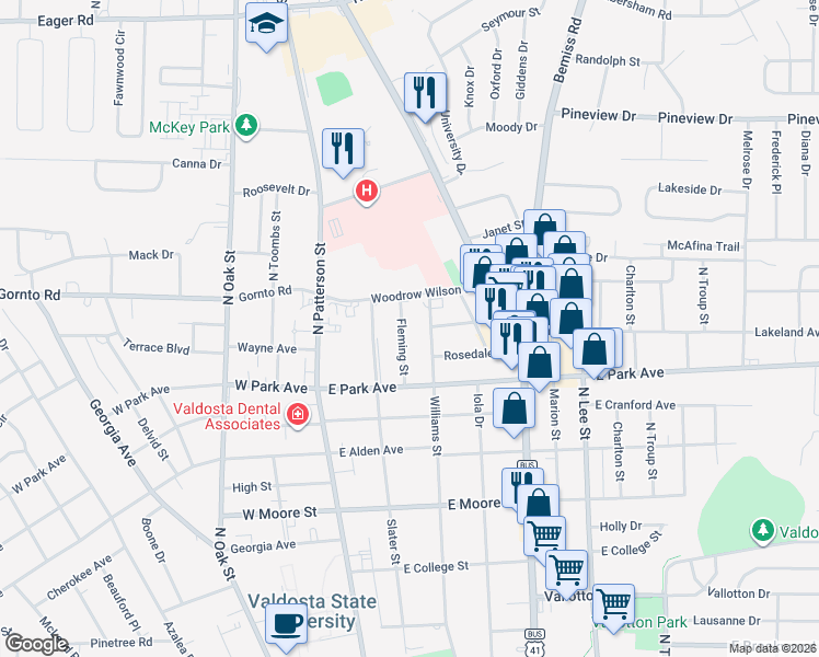 map of restaurants, bars, coffee shops, grocery stores, and more near 2244-2298 Fleming St in Valdosta
