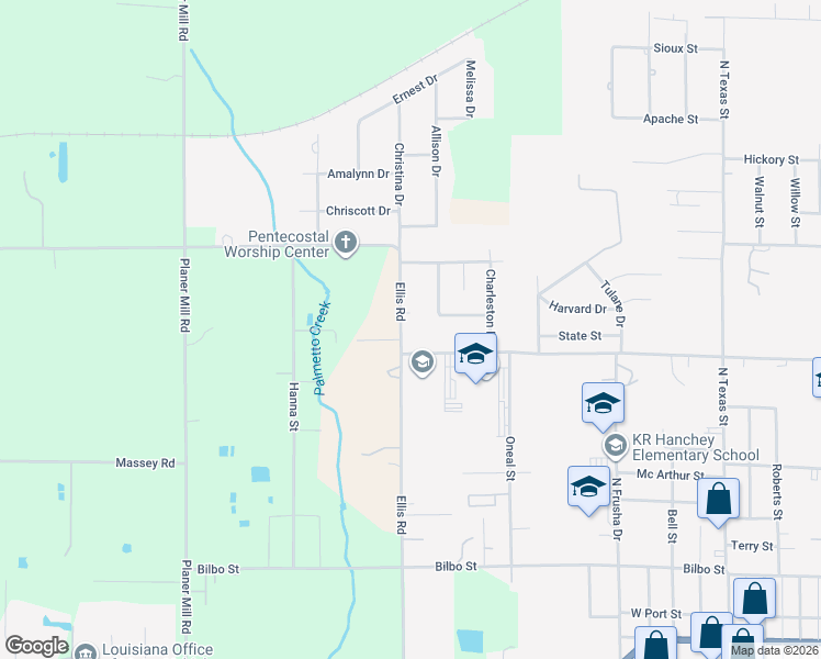 map of restaurants, bars, coffee shops, grocery stores, and more near 1500-1598 High School Dr in DeRidder
