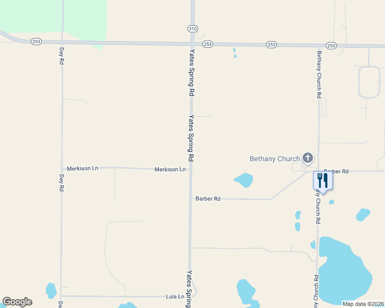 map of restaurants, bars, coffee shops, grocery stores, and more near 1125-1173 Yates Spring Road in Brinson