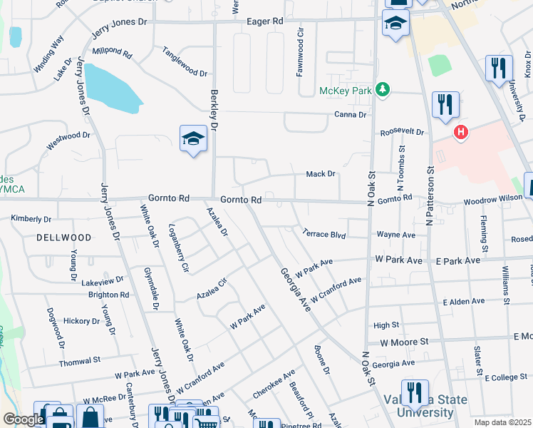 map of restaurants, bars, coffee shops, grocery stores, and more near 716 Georgia Avenue in Valdosta