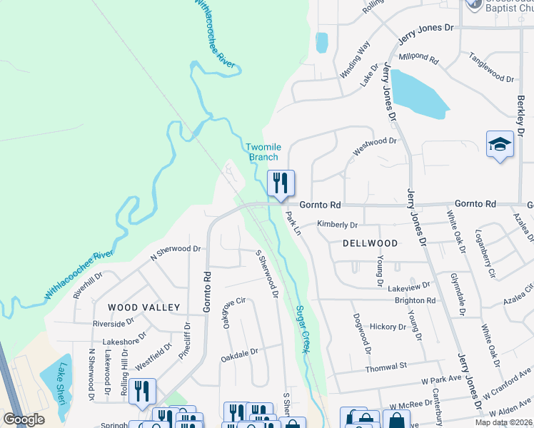 map of restaurants, bars, coffee shops, grocery stores, and more near 1404 Gornto Road in Valdosta