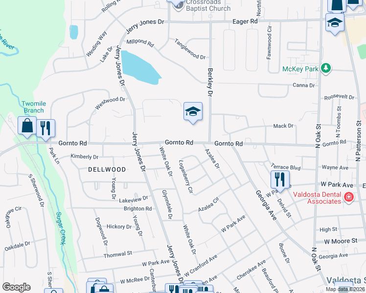 map of restaurants, bars, coffee shops, grocery stores, and more near 811 Gornto Road in Valdosta