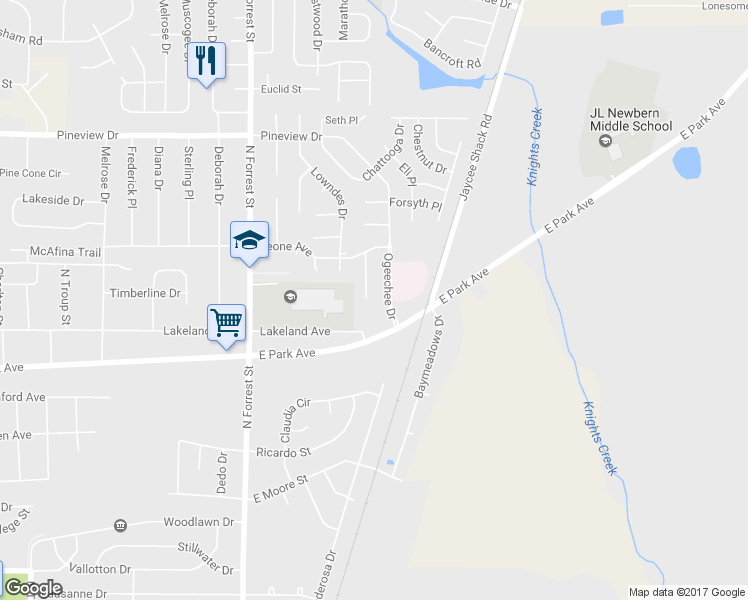 map of restaurants, bars, coffee shops, grocery stores, and more near 2201 Pulaski Circle in Valdosta